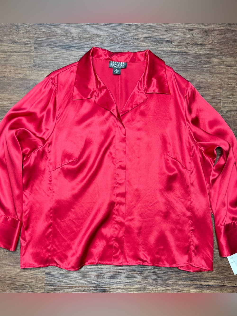 Spencer Jeremy 100% Silk Cherry Red Blouse NWT 2X Hidden Button Shirt - Picture 4 of 12